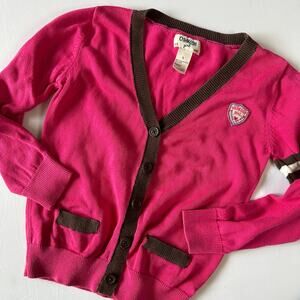 Vintage OshKosh Girl Pink & Brown Preppy School Uniform Cardigan Sweater Sz 5